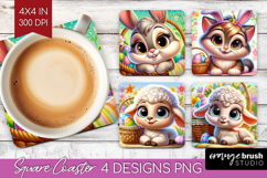 Easter Animals Square Coaster - Cute Easter Coaster PNG Product Image 1