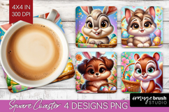 Easter Animals Square Coaster - Cute Easter Coaster PNG Product Image 1