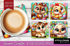 Easter Animals Square Coaster - Cute Easter Coaster PNG Product Image 1