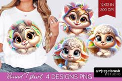 Easter Animals Round Tshirt Background - Cute Easter PNG Product Image 1