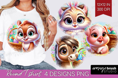 Easter Animals Round Tshirt Background - Cute Easter PNG Product Image 1