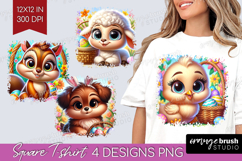 Easter Animals Square Tshirt Background - Cute Easter PNG Product Image 1