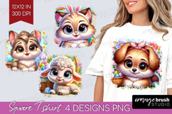 Easter Animals Square Tshirt Background - Cute Easter PNG Product Image 1