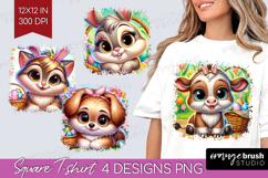 Easter Animals Square Tshirt Background - Cute Easter PNG Product Image 1