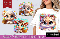 Easter Animals Square Tshirt Background - Cute Easter PNG Product Image 1