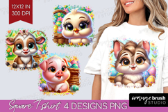 Easter Animals Square Tshirt Background - Cute Easter PNG Product Image 1