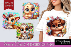 Easter Animals Square Tshirt Background - Cute Easter PNG Product Image 1
