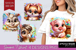 Easter Animals Square Tshirt Background - Cute Easter PNG Product Image 1