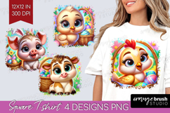 Easter Animals Square Tshirt Background - Cute Easter PNG Product Image 1