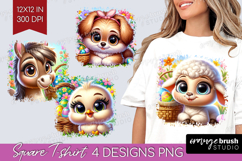 Easter Animals Square Tshirt Background - Cute Easter PNG Product Image 1