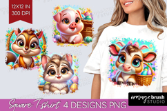 Easter Animals Square Tshirt Background - Cute Easter PNG Product Image 1