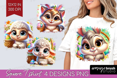Easter Animals Square Tshirt Background - Cute Easter PNG Product Image 1