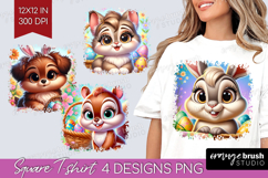 Easter Animals Square Tshirt Background - Cute Easter PNG Product Image 1