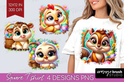 Easter Animals Square Tshirt Background - Cute Easter PNG Product Image 1