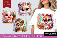 Easter Animals Square Tshirt Background - Cute Easter PNG Product Image 1