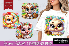 Easter Animals Square Tshirt Background - Cute Easter PNG Product Image 1