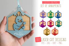8x Easter Animals Holding Carrots Laser Cut SVG Ornaments Product Image 1