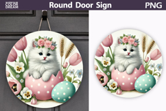 Easter Kitten Round Sign | Cat Spring Door Hanger Product Image 1
