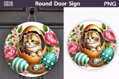 Easter Kitten Round Sign | Cat Spring Door Hanger Product Image 1