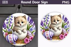 Easter Kitten Round Sign | Cat Spring Door Hanger Product Image 1