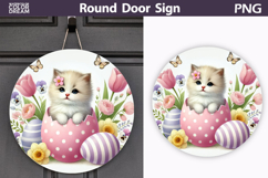 Easter Kitten Round Sign | Cat Spring Door Hanger Product Image 1