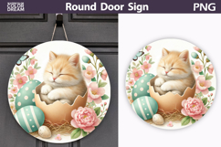 Easter Kitten Round Sign | Cat Spring Door Hanger Product Image 1