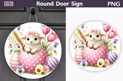 Easter Lamb Round Sign | Sheep Spring Door Hanger Product Image 1