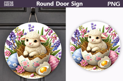 Easter Lamb Round Sign | Sheep Spring Door Hanger Product Image 1
