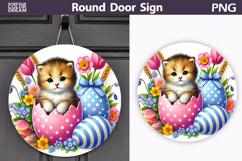 Easter Kitten Round Sign | Cat Spring Door Hanger Product Image 1