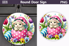 Easter Lamb Round Sign | Sheep Spring Door Hanger Product Image 1