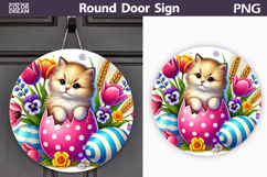 Easter Kitten Round Sign | Cat Spring Door Hanger Product Image 1