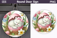 Easter Kitten Round Sign | Cat Spring Door Hanger Product Image 1