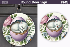 Easter Kitten Round Sign | Cat Spring Door Hanger Product Image 1