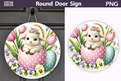 Easter Lamb Round Sign | Sheep Spring Door Hanger Product Image 1