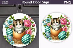 Easter Kitten Round Sign | Cat Spring Door Hanger Product Image 1