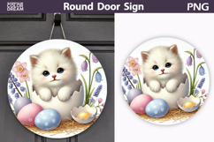 Easter Kitten Round Sign | Cat Spring Door Hanger Product Image 1