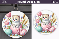Easter Kitten Round Sign | Cat Spring Door Hanger Product Image 1