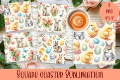 Cute easter Square Coaster Sublimation Design Product Image 1