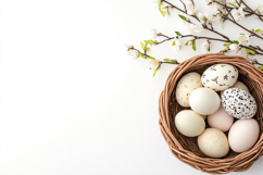 Easter Mockup with Copy Space and Basket with Decorated Eggs Product Image 1