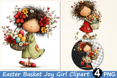 Easter Basket Joy Girl Clipart PNG Product Image 1
