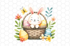 Easter Basket with Bunny Watercolor Clipart Sublimation PNG