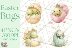 Baby Insects in Easter Eggs, Cute Spring Bug Clipart Png Product Image 1