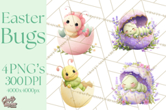 Baby Insects in Easter Eggs, Cute Spring Bug Clipart Png Product Image 1