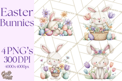 Floral Easter Bunnies Clipart, Cute and Elegant Bunny Easter Product Image 1