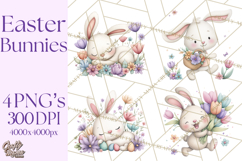 Floral Easter Bunnies Clipart, Cute and Elegant Bunny Easter Product Image 1