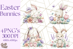 Floral Easter Bunnies Clipart, Cute and Elegant Bunny Easter Product Image 1
