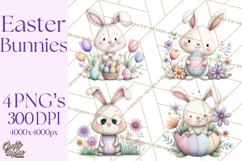 Floral Easter Bunnies Clipart, Cute and Elegant Bunny Easter Product Image 1