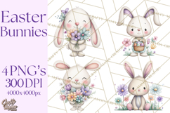 Floral Easter Bunnies Clipart, Cute and Elegant Bunny Easter Product Image 1