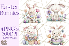 Floral Easter Bunnies Clipart, Cute and Elegant Bunny Easter Product Image 1