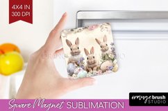 Easter Bunny Magnet Sublimation - Easter Square Magnet PNG Product Image 1